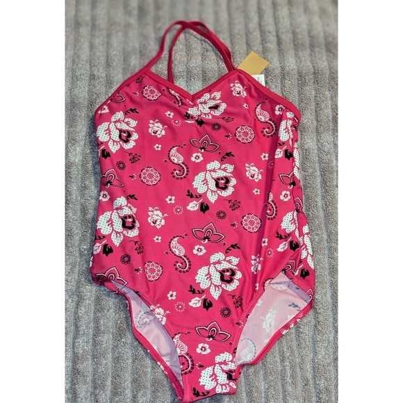 American Eagle Kids AE Swimsuit One Piece Floral Paisley Pink Size 12 NWT‎ - Picture 1 of 5